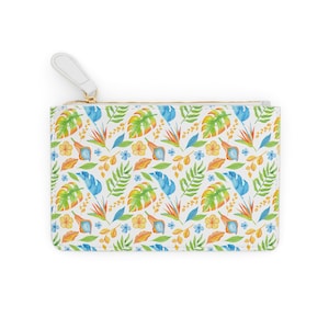 Tropisches Blattmuster Mini Clutch Bag | Aquarell Palmenblätter, Zip Beutel