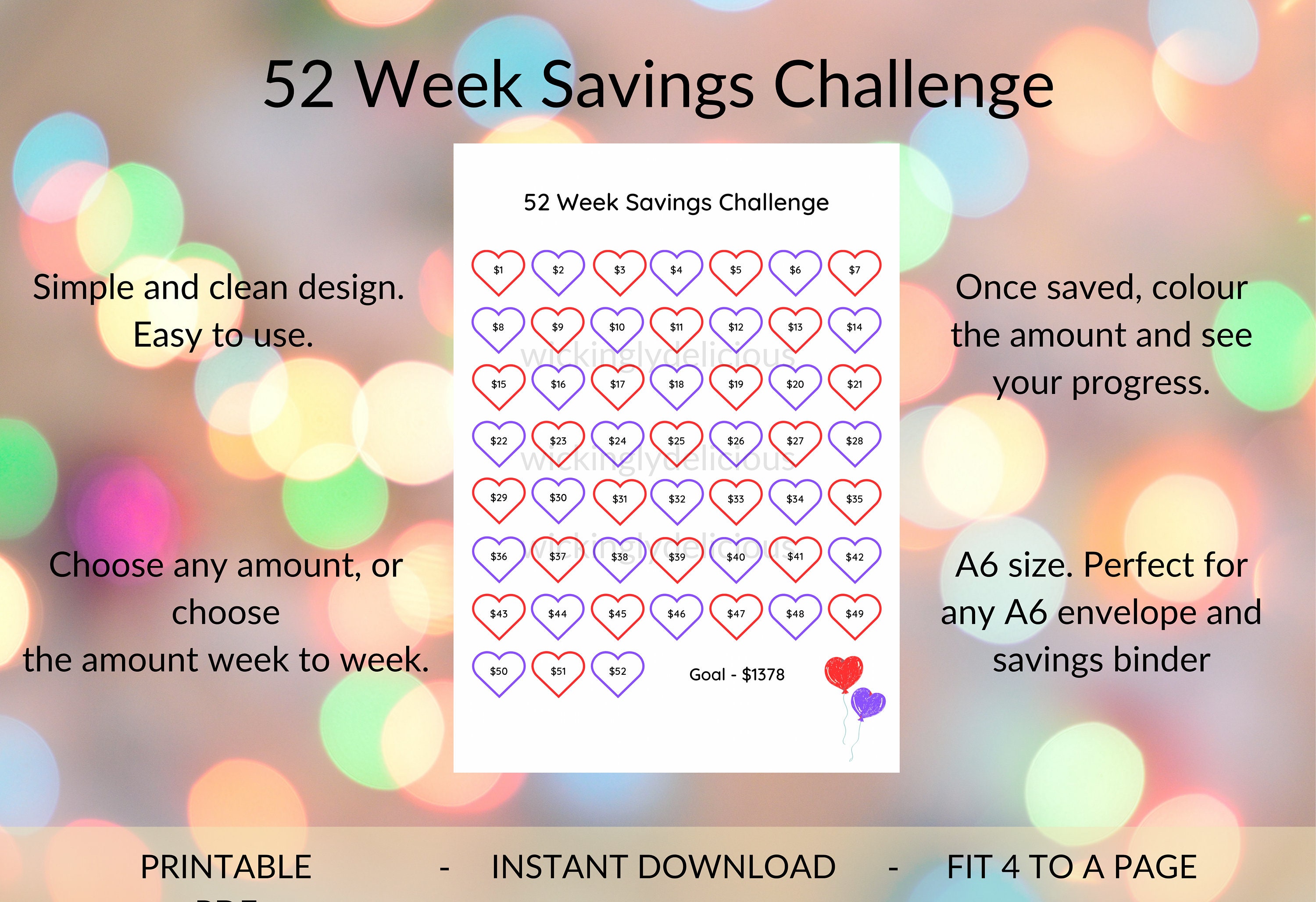 52 Week Savings Challenge Printable, 52 Week Money Saving, 52 Week ...
