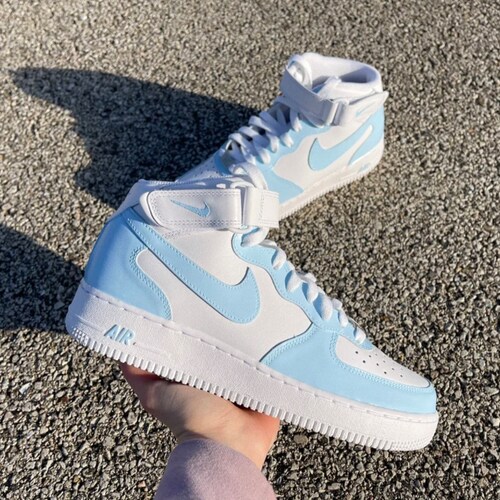 Baby Blue Custom Nike Air Force 1 Mid High Top Sneakers - Etsy UK