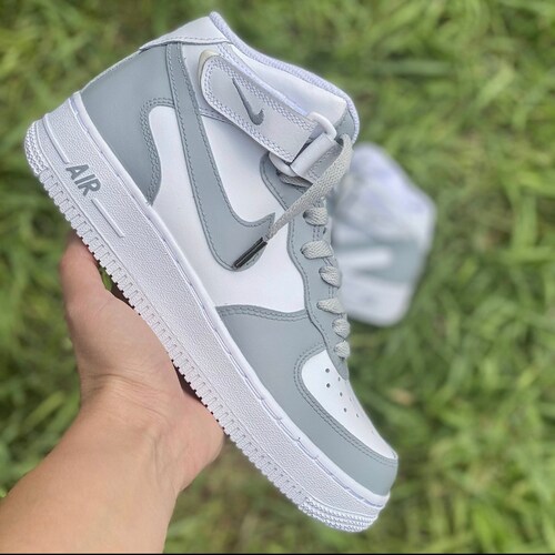 Grey Nike Air Force 1 Mid Custom AF1 Gray - Etsy