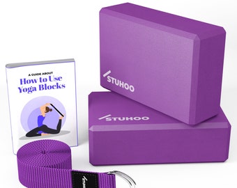 STUHOO Yoga Block & Strap Set with Free Exercise E-Guide, Provides Stability for Pilates Practice