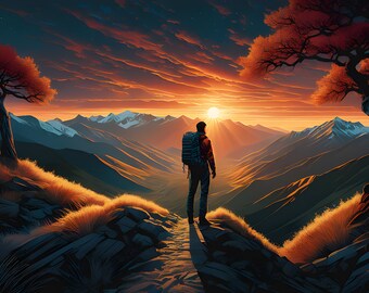 Alone In The Mountains At Sunset Print/Canvas/Digital Download