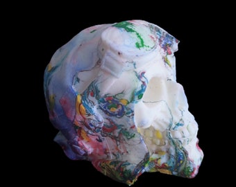 Very large Vegan decorative candle with Rapeseed wax &quot;Halloween, skull, hard rock, skull&quot; 100% artisanal unique model.