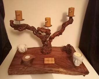 Unique rare gift idea Handmade creation solid wood organizer support for office entrance and artisanal candles 1