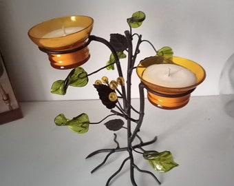 Christmas gift idea Metal candle holder with 2 artisanal and vegetable candles with Rapeseed wax