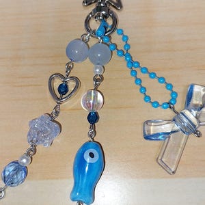 Blue Jellyfish keychain / bag charm with little fish and bow charm.