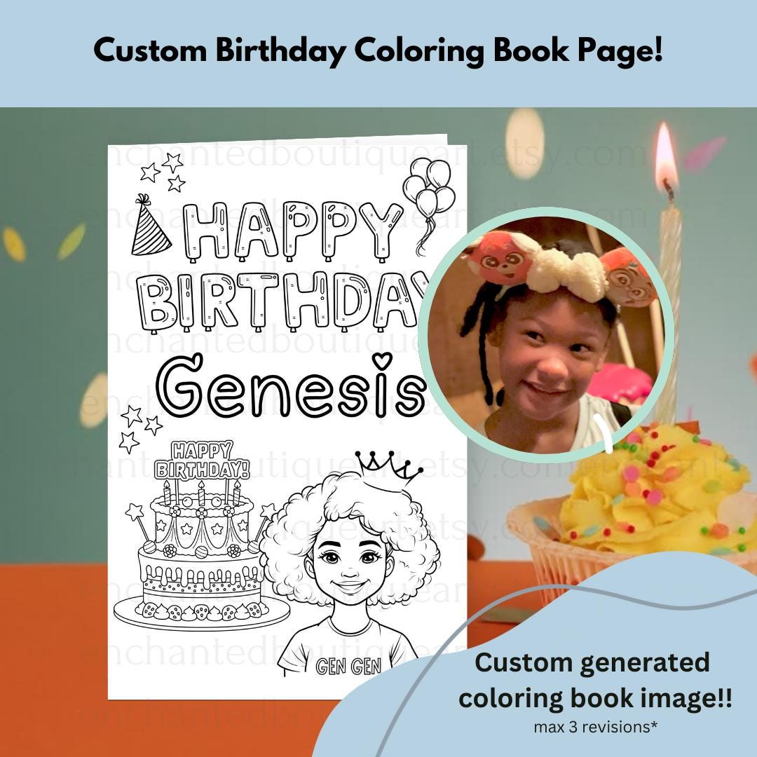 Custom Birthday Coloring Book Page | Personalized Kids' Party Favor ...