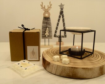 Set de regalo navideño: quemador nórdico + paquete de ceras derretidas con aceites esenciales festivos