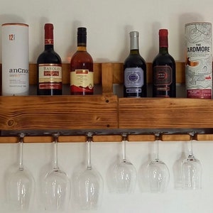 SALE: B-Stock - Handcrafted wine rack 75 cm with glass hangings in desired colors / regional wood from our own forest / Free shipping