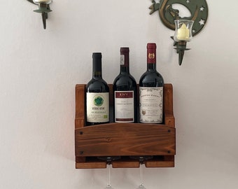 Small wine rack - 30 cm wide - made of regional wood with glass holders in desired colors//Free shipping//Handmade//Sustainable//Solid wood
