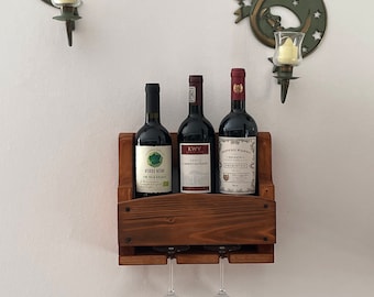 30cm breites Weinregal aus Holz, fertig montiert, mit 2 Glaseinhängungen, in Wunschfarben