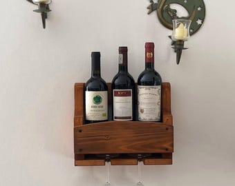 30 cm wide wooden wine rack, fully assembled, with 2 glass holders, in desired colors