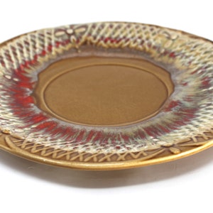 Vintage Marcia of California large brown, red, and cream drip platter/plate with textured grid design