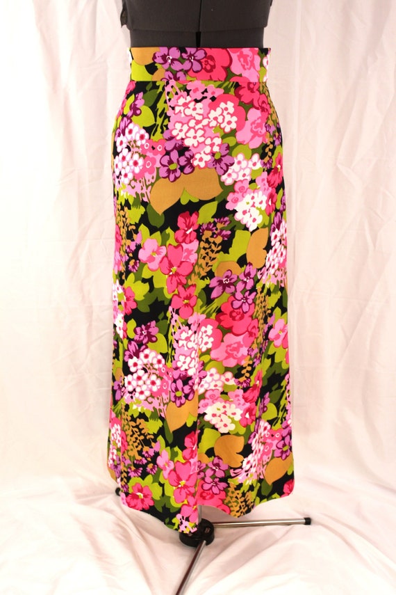 Vintage brightly colored flowered long skirt, han… - image 1