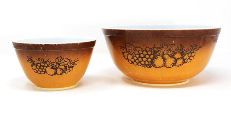 Pyrex 407 2 Vintage Pyrex Old Orchard Mixing Bowls--407 and 403; Milk Glass With ...