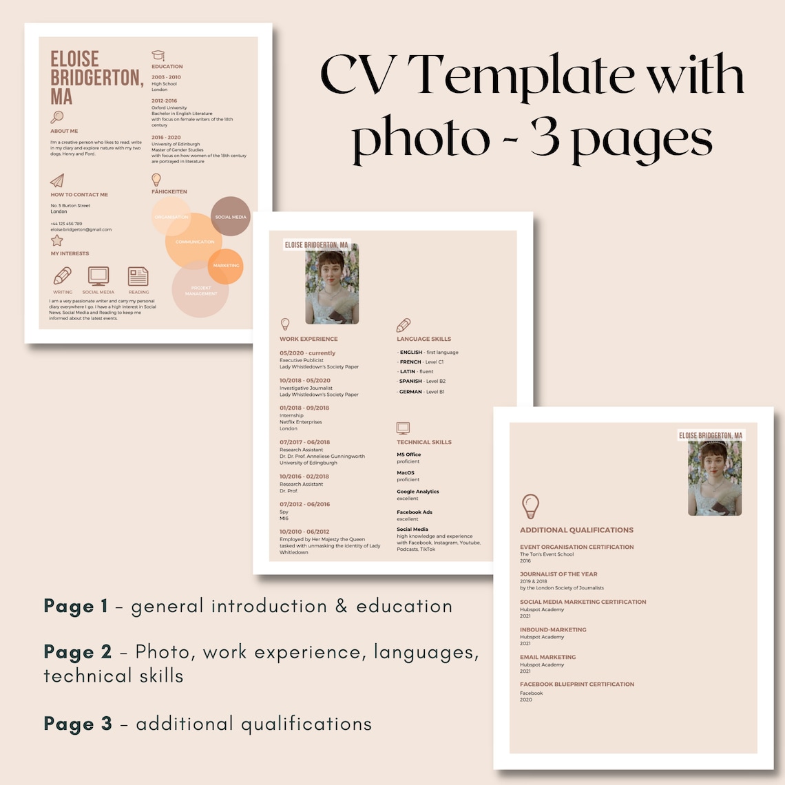Aesthetic CV Template for CANVA // Creative Resume Template Etsy