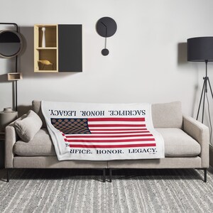 SACRIFICE. HONOR. LEGACY. Gold Star Emblem Flag Throw Blanket 50&quot; X 60&quot;