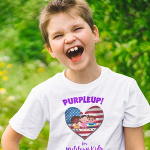 Purple UP American Flag Heart Military Kid Child Youth Unisex Short Sleeve T-Shirt