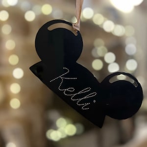 Personalized Mickey Hat Ornament, Disney Christmas Ornament, Personalized Ornament, Stitched Lettering, Acrylic, Custom Ornament