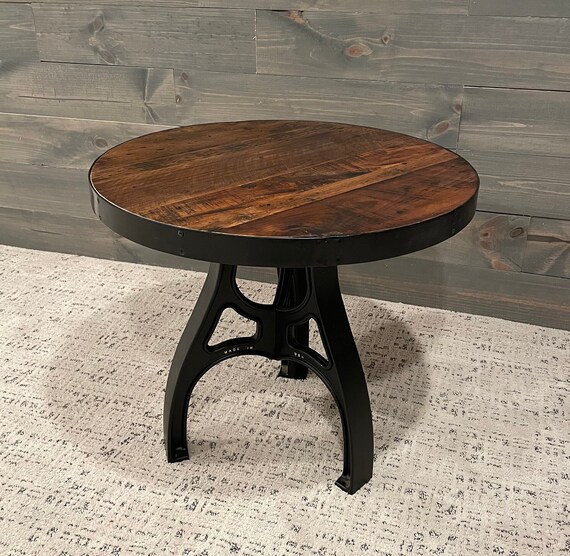 Reclaimed Wood Side Table 22 Industrial Iron Base Etsy