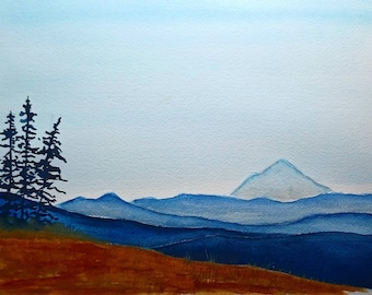 Mt. Rainier - Original Watercolor Painting, mountainscape, Seattle, Washington, 9x12