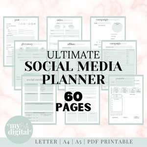 Social Media Planner, content planner, youtube planner, instagram planner, blog planner, etsy planner, social media planner printable, PDF