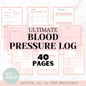 Bloeddruklogboek, medische tracker, bloedsuikerlogboek, bloeddrukformulier, fitnessplanner, doktersbezoek, symptoomtracker, afdrukbare planner