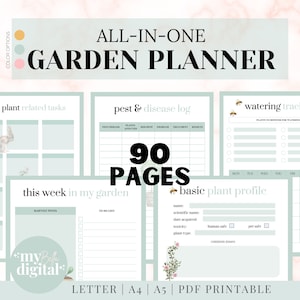 Pianificatore del giardino, diario del giardino, diario per la cura delle piante, regali del giardino, piani del giardino, pianificatore del giardino stampabile, giardino delle erbe, download PDF