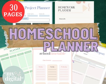 Homeschool Planner, Homeschool Printables, 30 pages, Student Planner Printable, Home School Schedule, Habit Tracker, Assignment Tracker