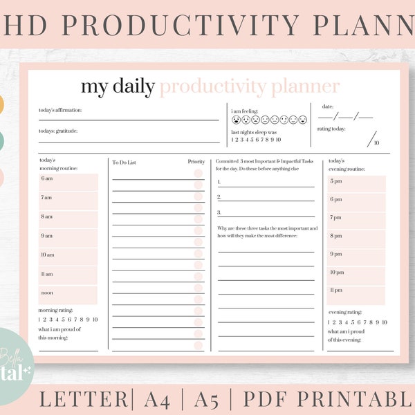 ADHD Planner, adhd planner printable, adhd daily planner, adhd planner adult, adhd digital planner, adhd to do list, habit tracker, PDF