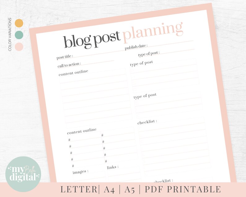 Weekly Blog Post Planner Examples Blogging Planner Printable, Digital Planner for Bloggers, Blog ...