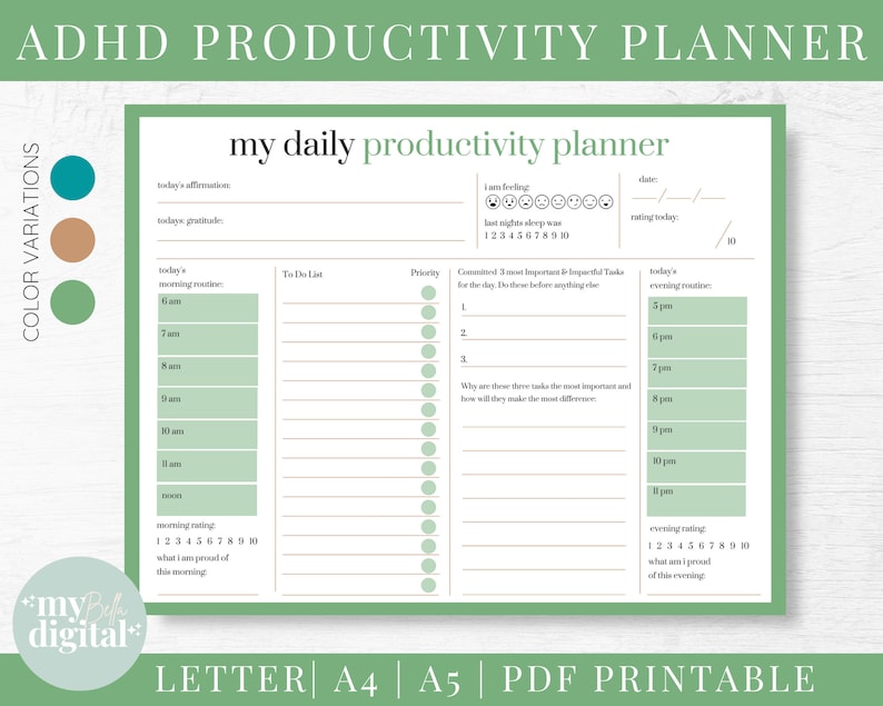 ADHD Planner, adhd planner printable, adhd daily planner, adhd planner adult, adhd digital planner, adhd to do list, habit tracker, PDF image 1