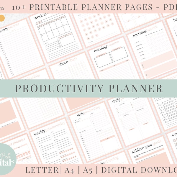 Productivity Planner Printable, Daily Productive, Daily Tasks Tracker, Productivity Digital Journal, Work From Home, Instant Download