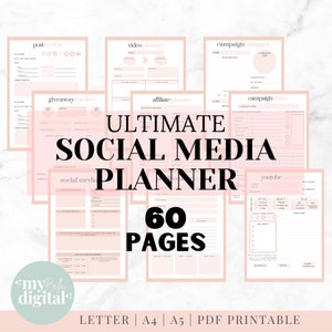 Social Media Planner, content planner, youtube planner, instagram planner, blog planner, etsy planner, social media planner printable, PDF