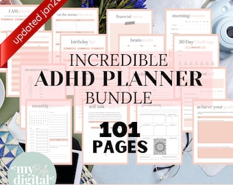 Planificador para TDAH, planificador para TDAH imprimible, planificador diario para TDAH, planificador para TDAH para adultos, planificador digital para TDAH, lista de tareas para TDAH, registro de hábitos, PDF