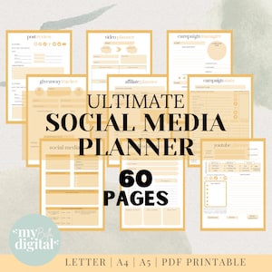 Social Media Planner, content planner, youtube planner, instagram planner, blog planner, etsy planner, social media planner printable, PDF