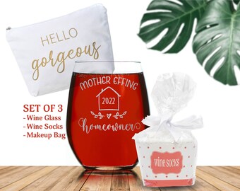 Mother Effing Homeowner Wine Glass Gift Set , Funny Wine Glass ,Gag Gift , Funny Wine Glasses , Christmas Gift ,Birthday Gift