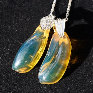 Set of 2 Blue-Green Amber Pendants, Authentic Dominican Blue Amber, 925 Sterling Silver, Authentic Dominican Blue Amber Jewelry