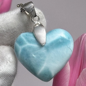 Larimar Heart Pendant: AAA Sterling Silver Cabochon Necklace