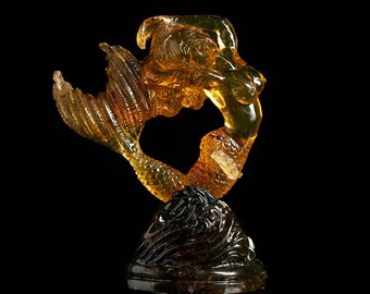 mermaid carving dominican natural amber base in black amber, green amber big carved mermaid polished fertility