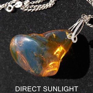 Handcrafted Blue Amber Dominican Pendant on 925 Sterling Silver - Natural and Elegant blue amber pendant jewelry