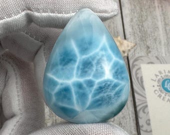 AAA Larimar Cabochon: Polished Teardrop Caribbean Gemstone