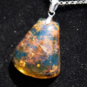 Blue Amber Pendant, Dominican Blue Amber polished cabochon , Gift For Her, Christmas gift,