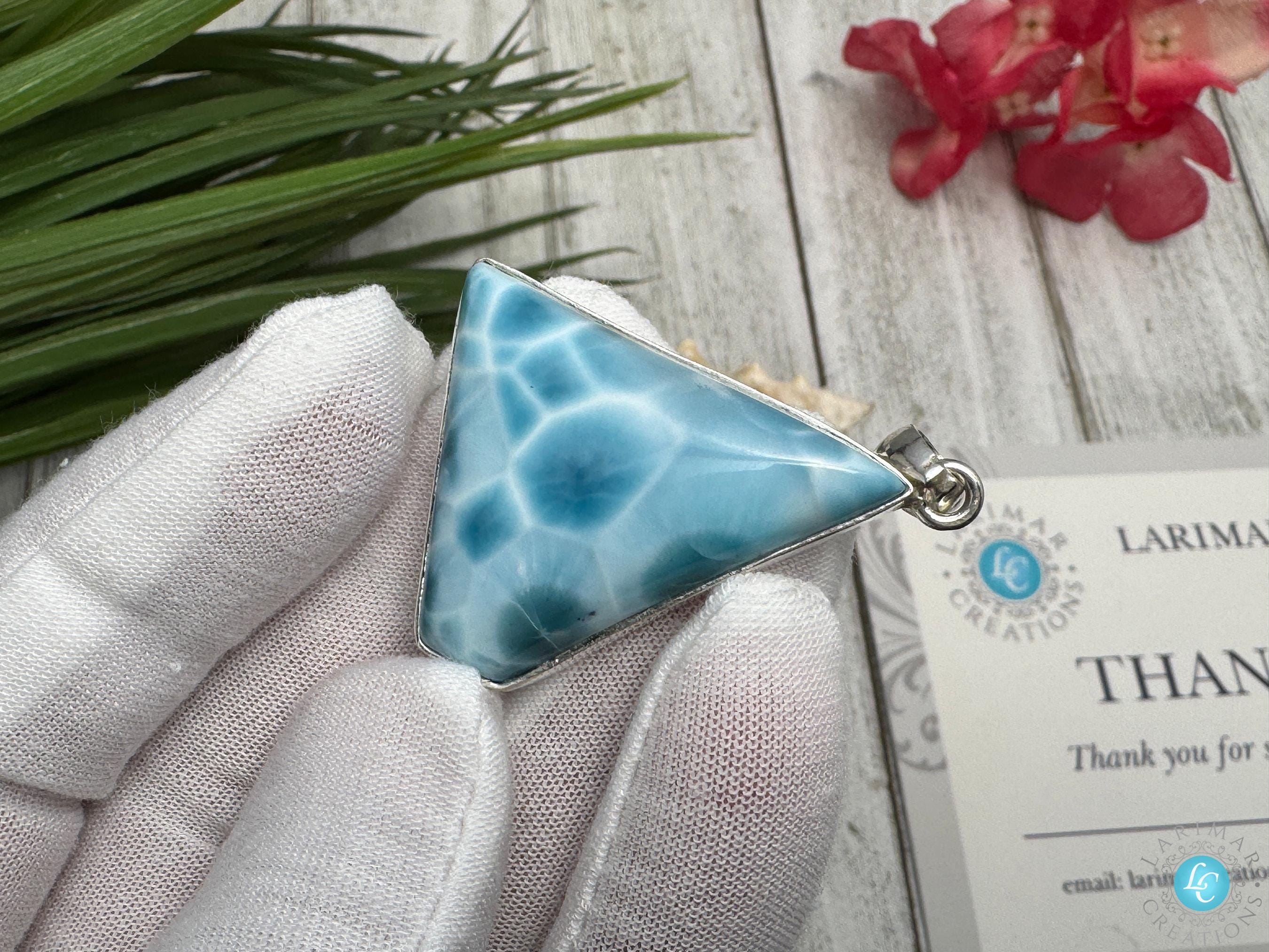 Handmade Larimar Teardrop Pendant Sterling Silver Ocean Blue Kidney ...