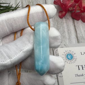 Handmade Larimar Pointer Necklace, Dominican Blue Gemstone Pendant, Leather Cord Jewelry