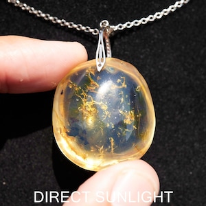 Authentic Dominican Blue Amber Pendant – Handmade Sterling Silver Jewelry with Rare UV-Reactive Gemstone