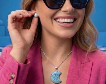 Larimar Moon Pendant | Sterling Silver Crescent Gemstone Necklace