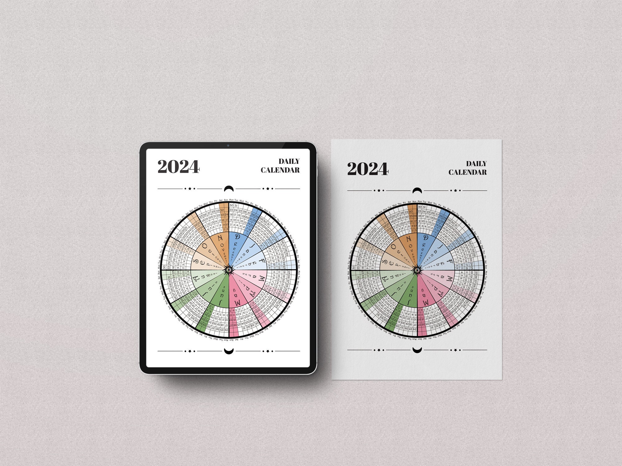 2024 Circular Daily Calendar Poster Art /printable PDF Digital Download