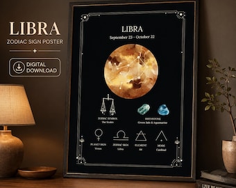 Libra Zodiac Sign Poster, Astrology Wall Art, Libra Printable