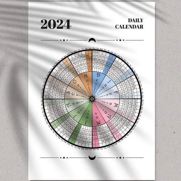 2024 Circular Daily Calendar -  Poster Art /Printable PDF digital download